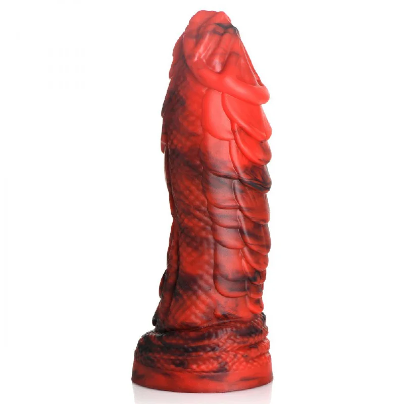 dildo shape reviews-Fire Dragon Red Scaly Silicone Dildo - Red