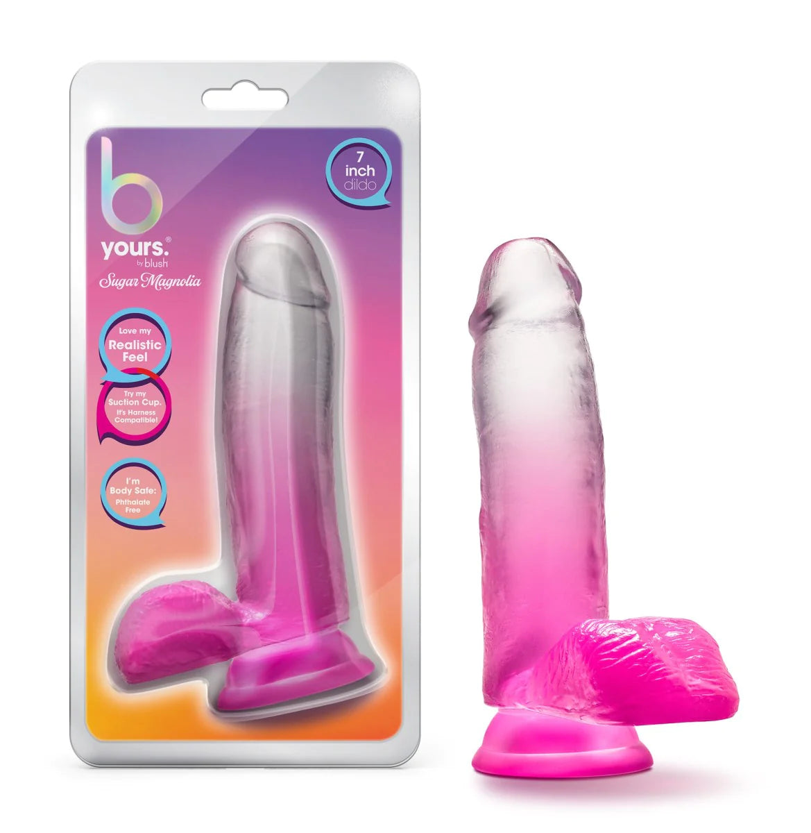 dildo weight promotions-B Yours Sugar Magnolia Realistic Fuchsia 6.75-Inch Long Dildo