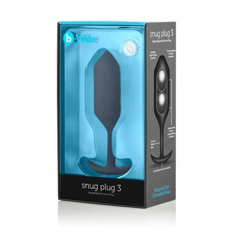 anal toys for intimate fun-b-Vibe Snug Plug 3 Weighted Silicone Anal Plug Black