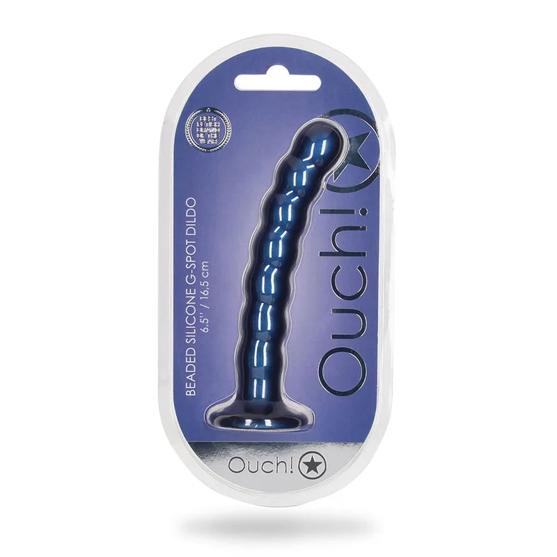 dildo subscription advice-Ouch! Beaded Silicone 6.5 in. G-Spot Dildo Metallic Blue