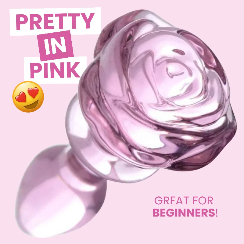 anal toys with long finish-Bloom Rose Glass Anal Plug