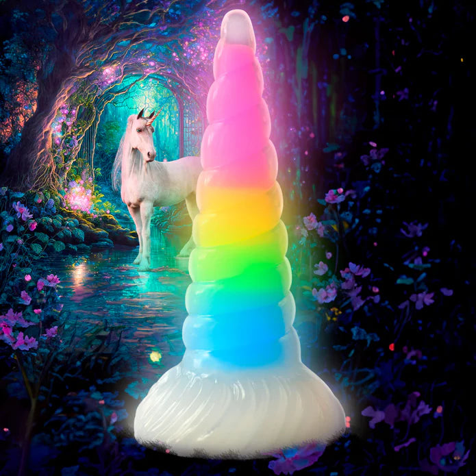 dildo vibration promotions-Creature Cocks Uni-Glow Glow-in-the-Dark Rainbow Silicone Dildo