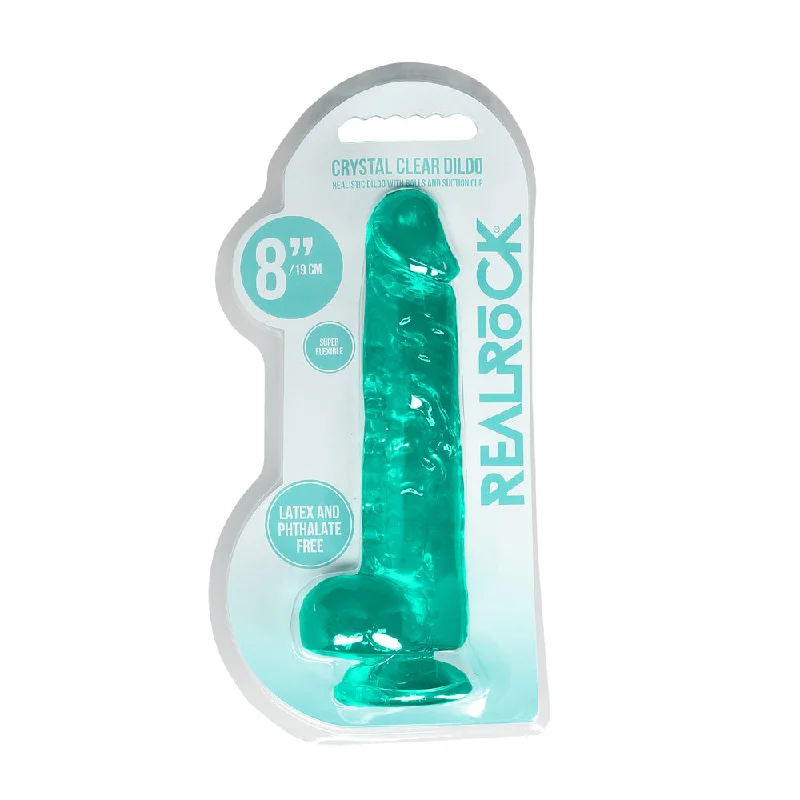 dildo support reviews-RealRock Crystal Clear Realistic 8 in. Dildo With Balls and Suction Cup Turquoise