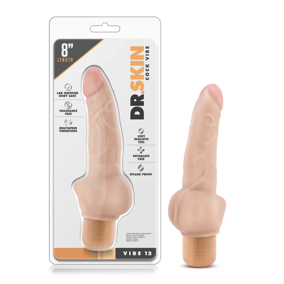 dildo brand offers-Dr. Skin Cock Vibe 12 Realistic Beige 8-Inch Long Vibrating Dildo