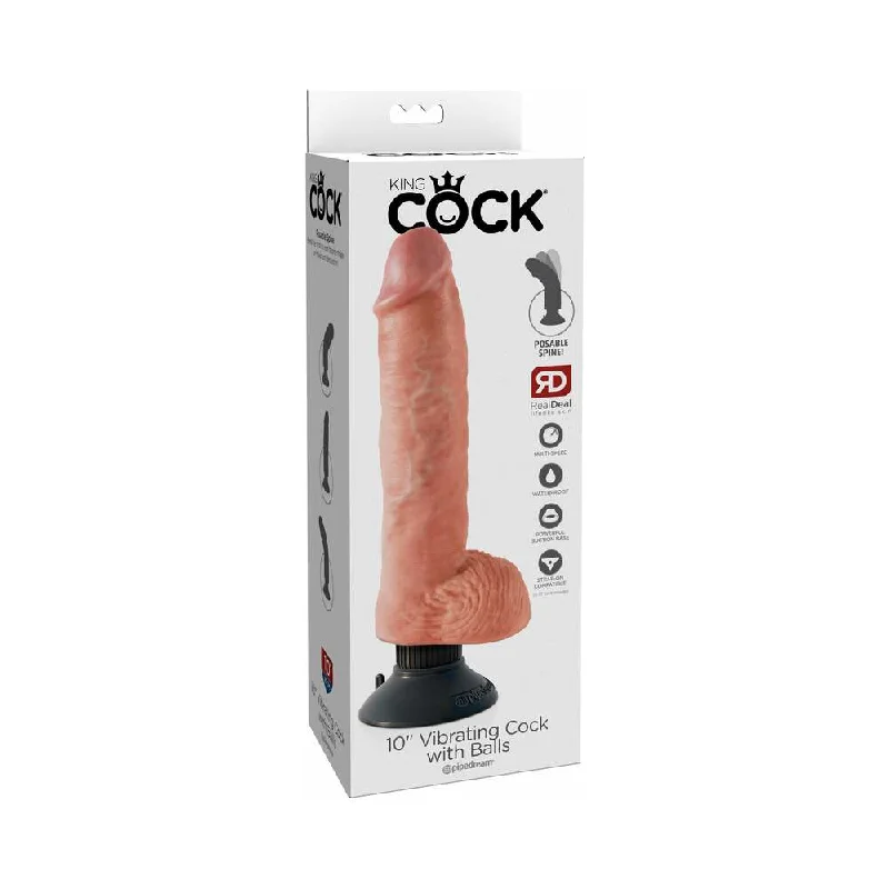 dildo travel ratings-King Cock 10 in. Vibrating Cock With Balls Poseable Suction Cup Dildo Beige