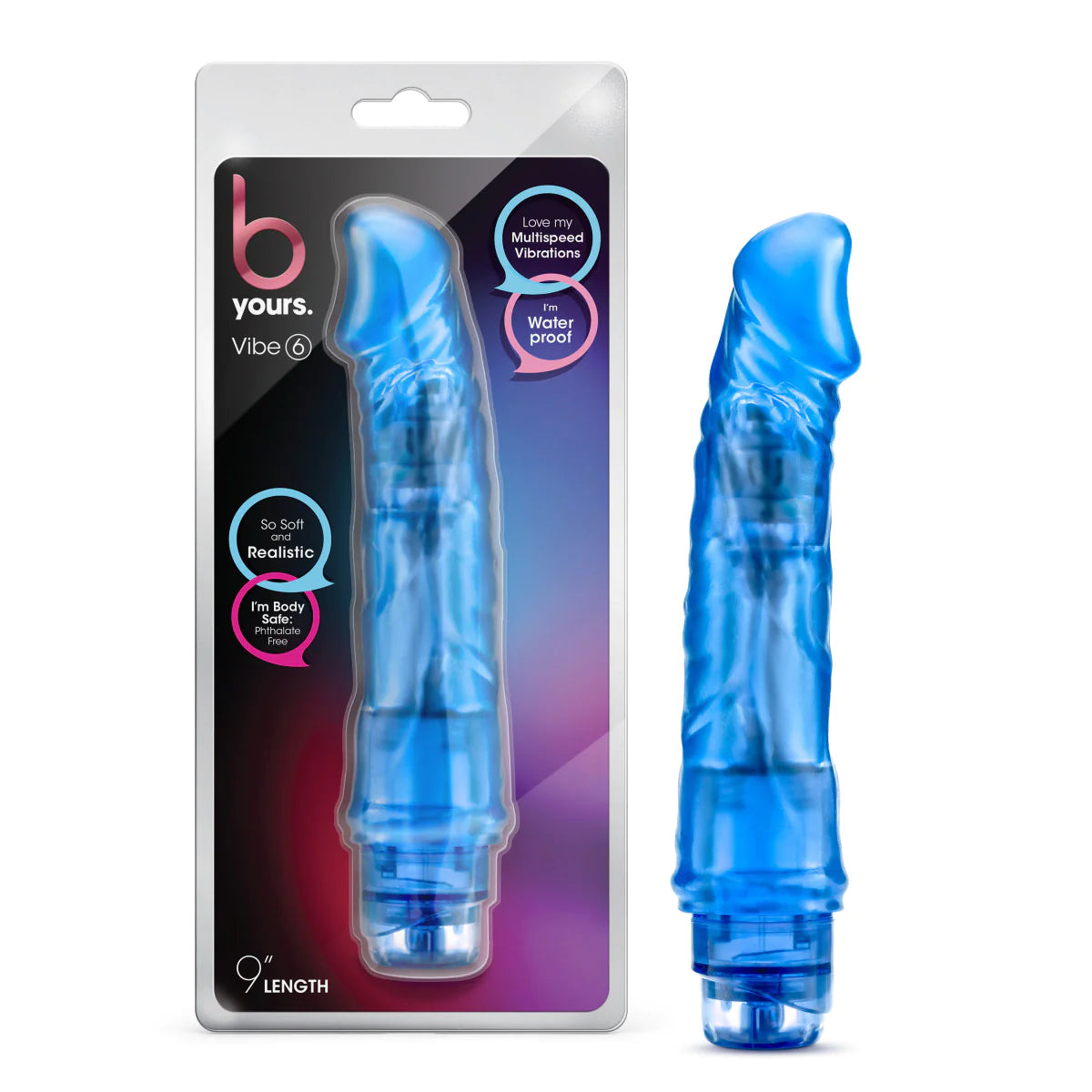 dildo suction bundles-Blush B Yours Vibe 6 Realistic Blue 8.5-Inch Long Vibrating Dildo