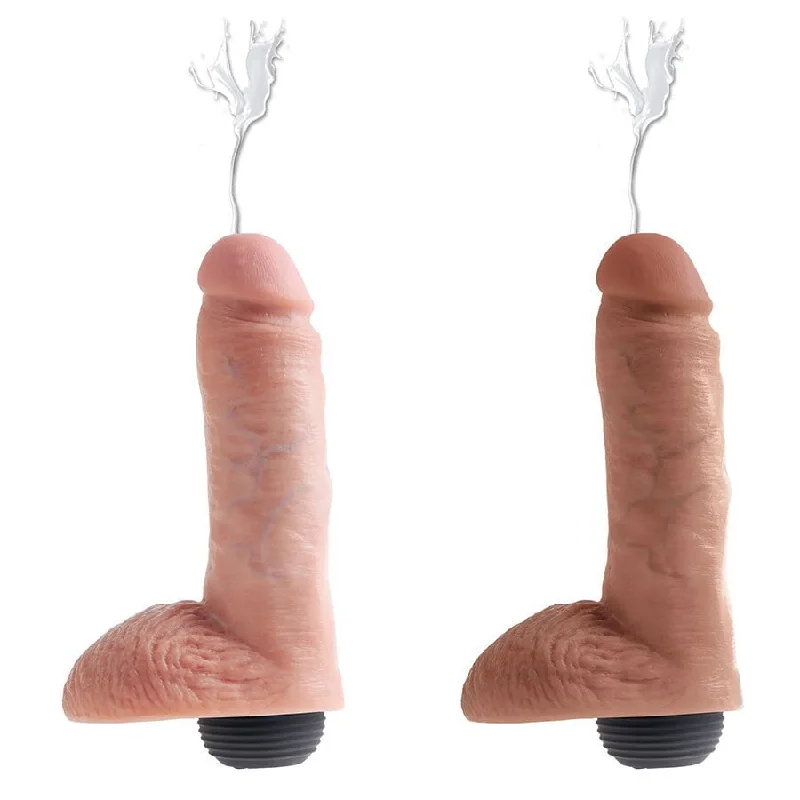 dildo discount deals-King Cock 8 Inch Squirting Realistic Dildo with Balls (Tan/White)