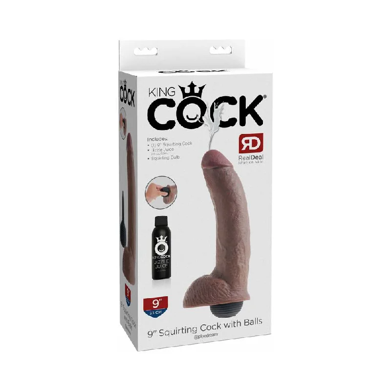 hard dildo durability test-King Cock 9 in. Squirting Cock With Balls Realistic Dildo Brown