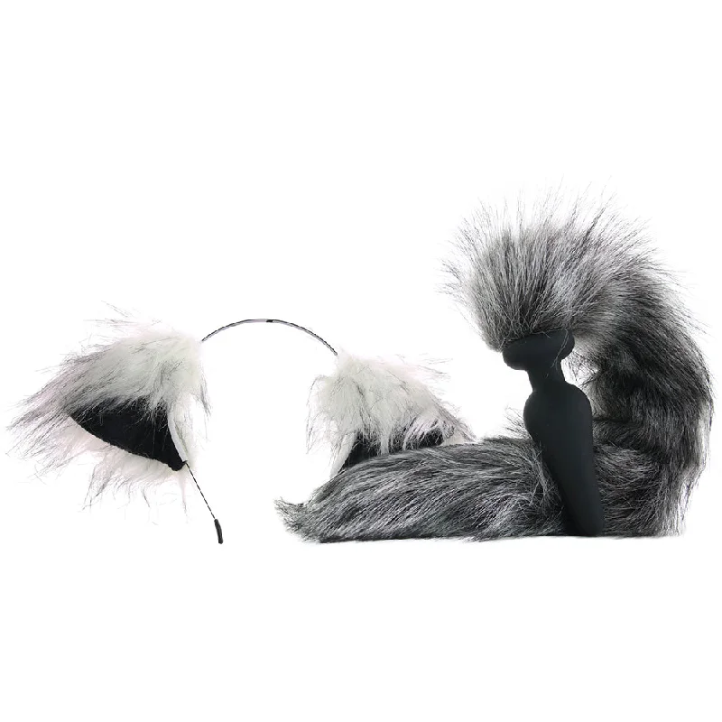 anal toys with easy texture-Tailz Grey Wolf Tail Anal Plug & Ears Set