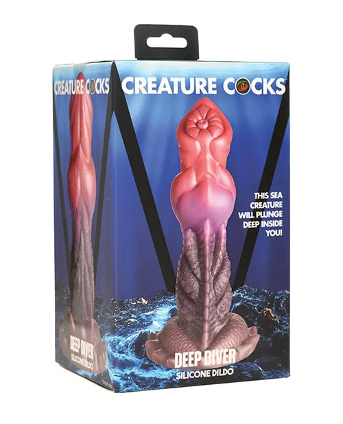 dildo portability upgrades-Creature Cocks Deep Diver Silicone Dildo - Multi Color