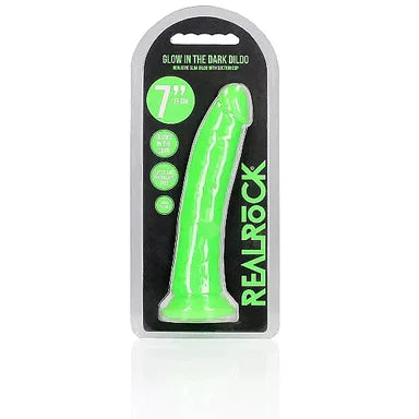 dildo flexibility discounts-Realrock Glow In The Dark Slim Dildo 7" by Shots