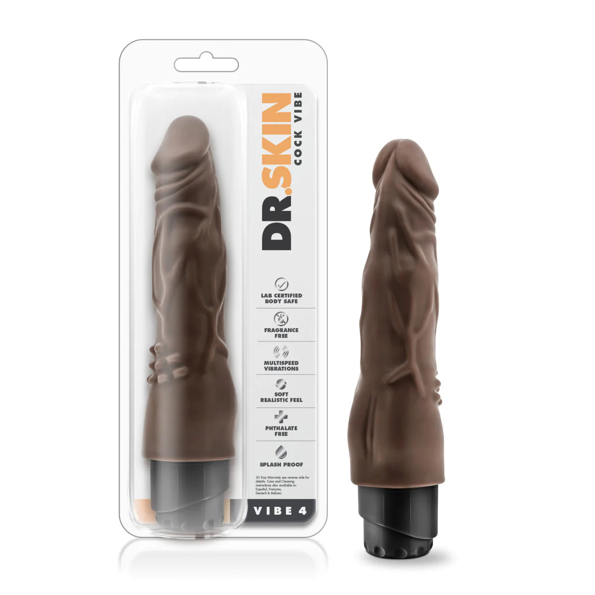 dildo safety deals-Dr. Skin Cock Vibe 4 Realistic Chocolate 8-Inch Long Vibrating Dildo