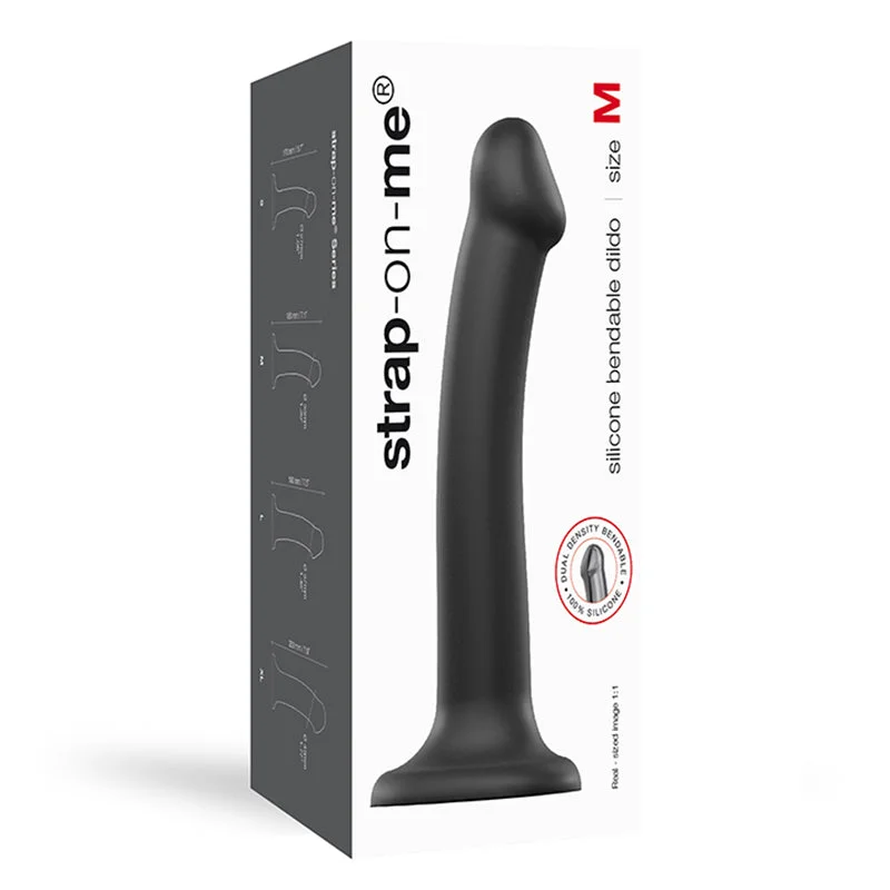 vibrating dildo with remote-Strap-On-Me Bendable Dual-Density Silicone Suction Cup Dildo Black M