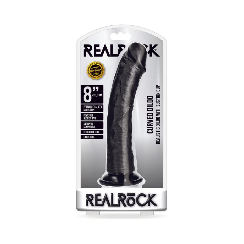 dildo price comparison-RealRock Realistic 8 in. Curved Dildo With Suction Cup Black