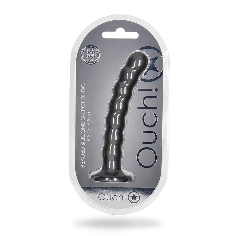 dildo unboxing advice-Ouch! Beaded Silicone 6.5 in. G-Spot Dildo Gunmetal