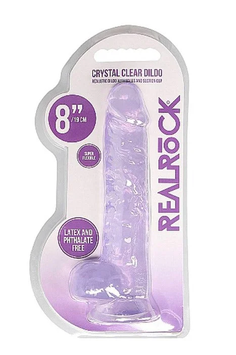 dildo unboxing deals-RealRock 8" Crystal Clear Dildo w/ Balls -Purple