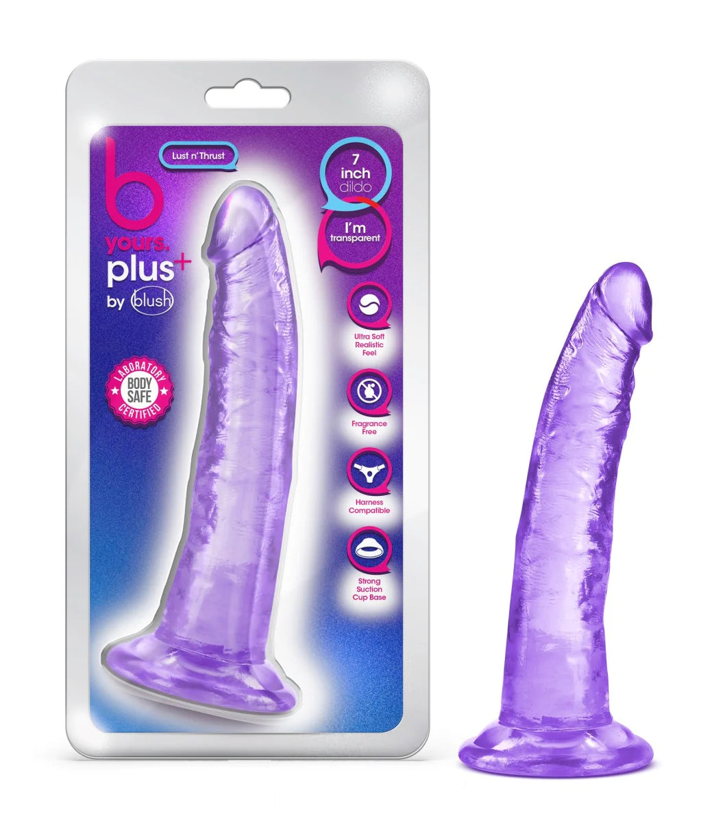 dildo discount deals-B Yours Plus Lust N’ Thrust Realistic Purple 7.5-Inch Long Dildo