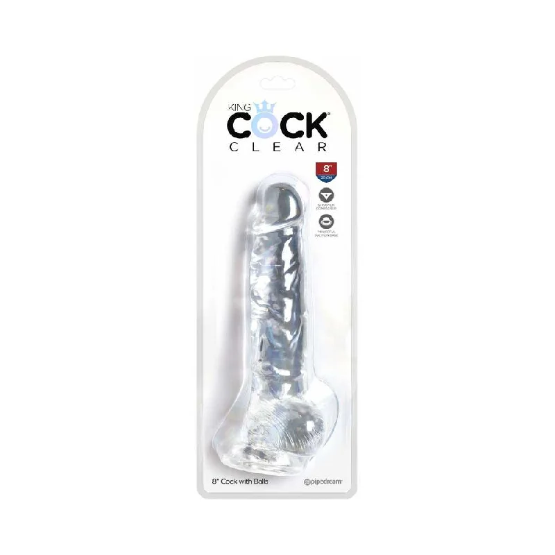 dildo safety tips-King Cock Clear 8 in. Cock With Balls Realistic Suction Cup Dildo