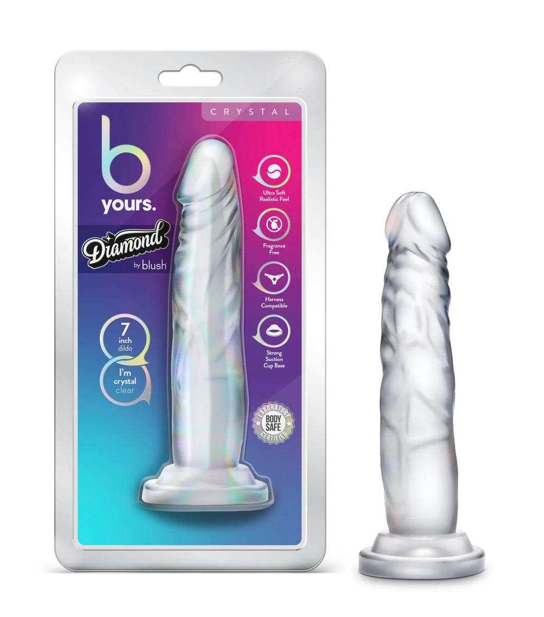 dildo expert promotions-B Yours Diamond Crystal Realistic Clear 7.5-Inch Long Dildo