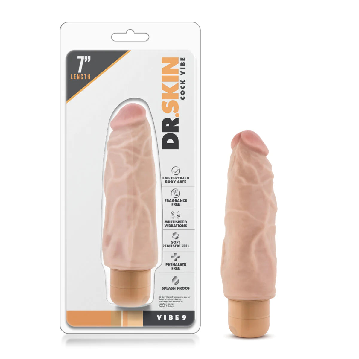 dildo price offers-Dr. Skin Cock Vibe 9 Realistic Beige 7.5-Inch Long Vibrating Dildo