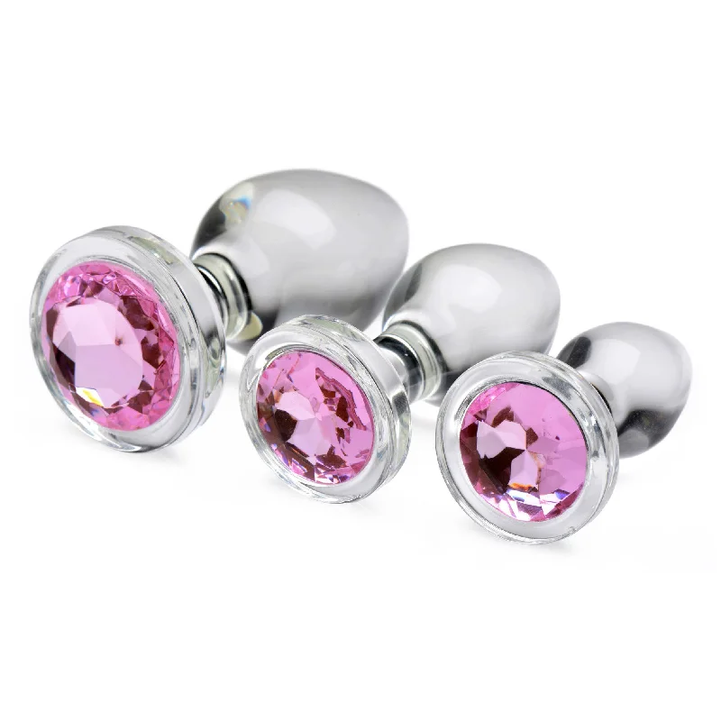 anal toys for intimate relaxation-Pink Gem Glass Anal Plug Set