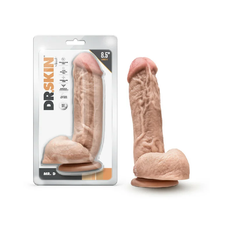 dildo brand guide-Dr. Skin Mr. D 8.5 in. Dildo with Balls Beige