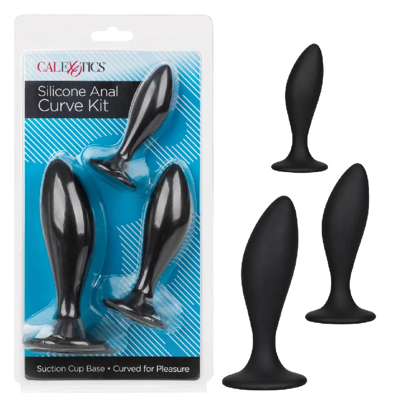 anal toys for safe fun-Calexotics SILICONE ANAL CURVE KIT 3 Piece Butt Plugs Training Kit with Suction Cup